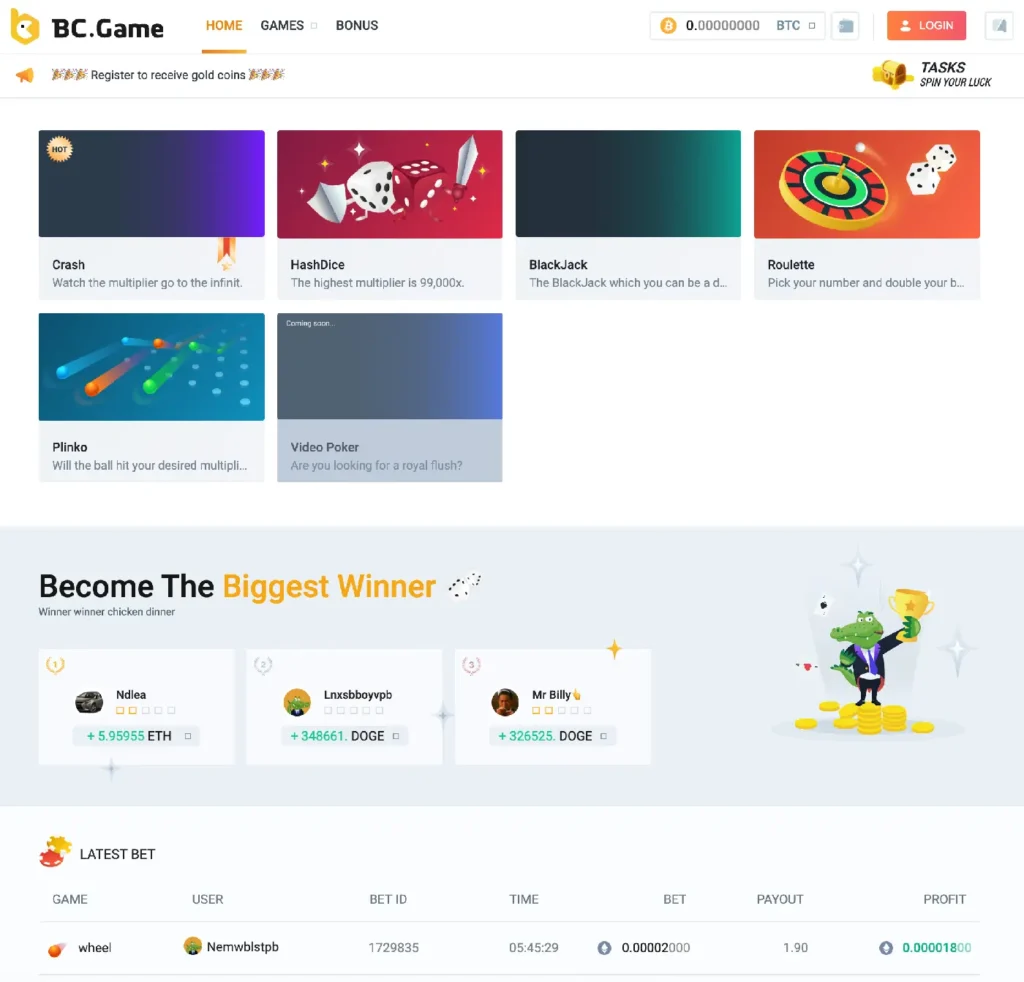 BC.game review 15 BC.game casino in 2018. Image is a screenshot from WebArchive.
