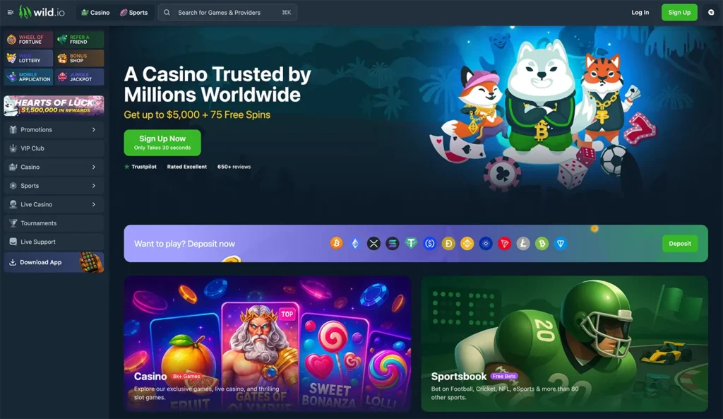 Wild.io crypto casino lobby looks like this.