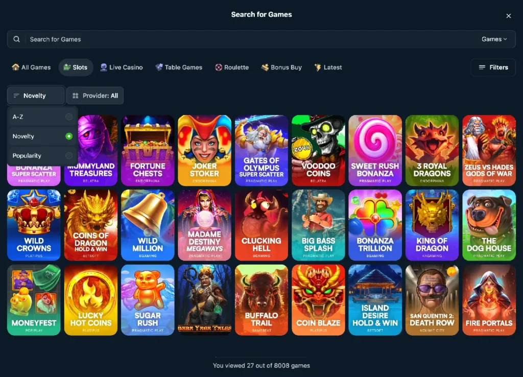 Wild.io game search screen.