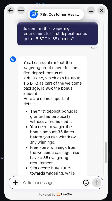 7Bit Casino review 14 7Bit Casino customer support test.