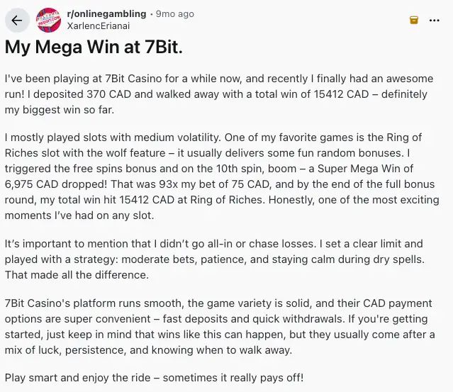 7Bit Casino review 4 7Bit Casino commenting on Reddit.