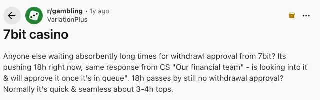 7Bit Casino review 5 7Bit Casino commenting on Reddit.