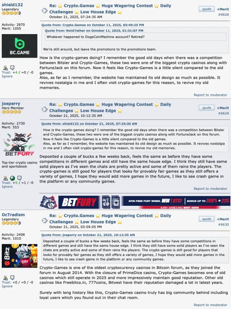 Crypto.games comment on Bitcointalk.