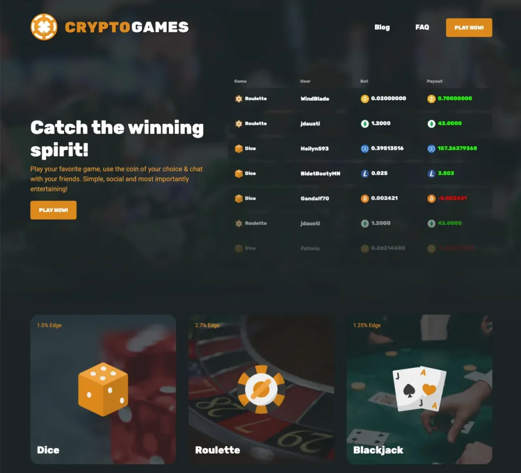 This is Crypto.games casino lobby or home page in 2026.