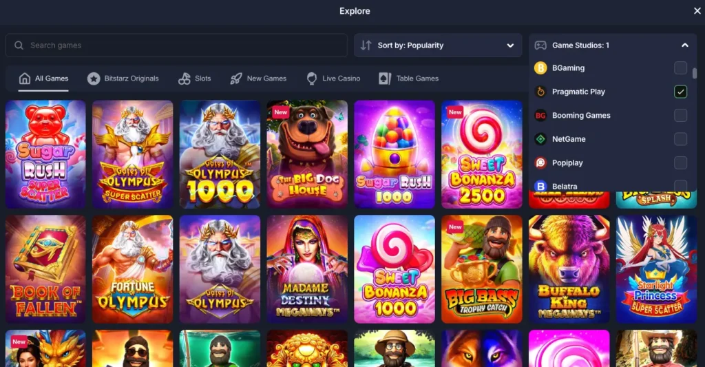 BitStarz review 13 Here are the slot selection from Pragmatic Play, seen on BitStarz casino.