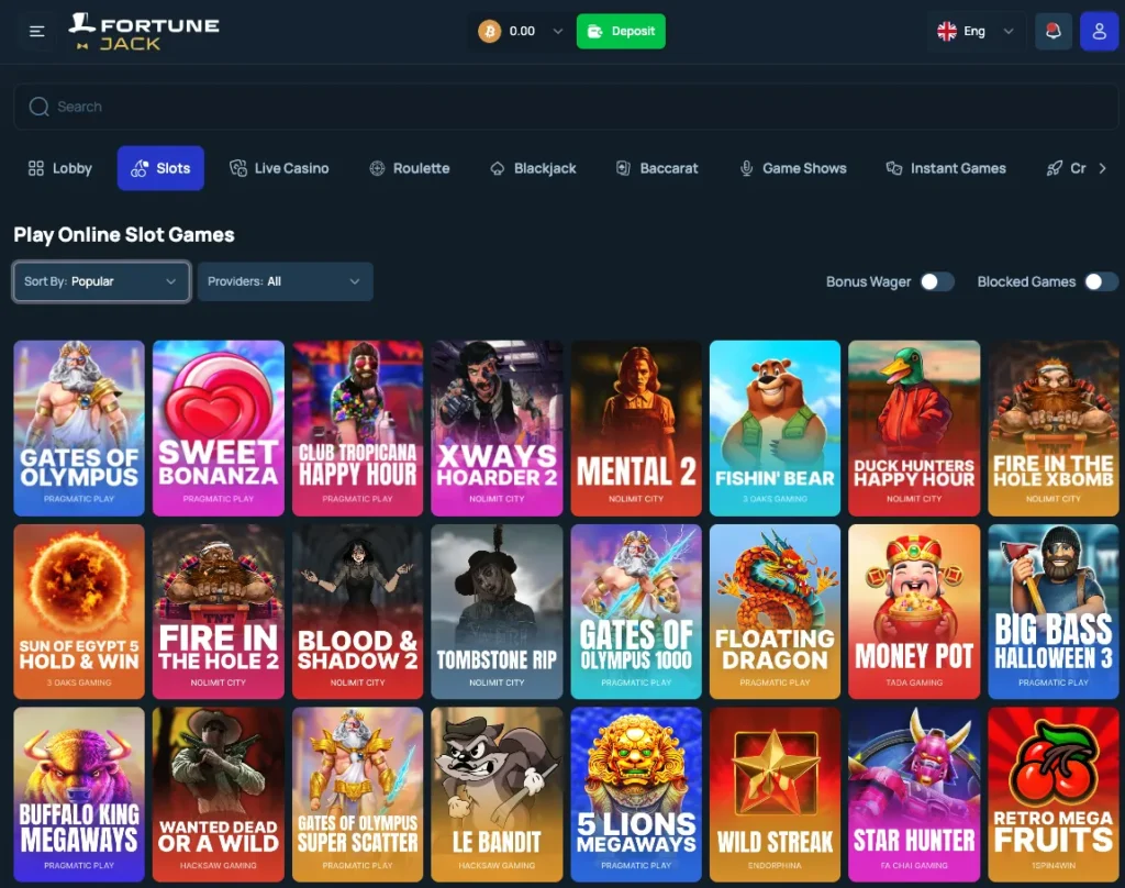FortuneJack slot selection in 2026.
