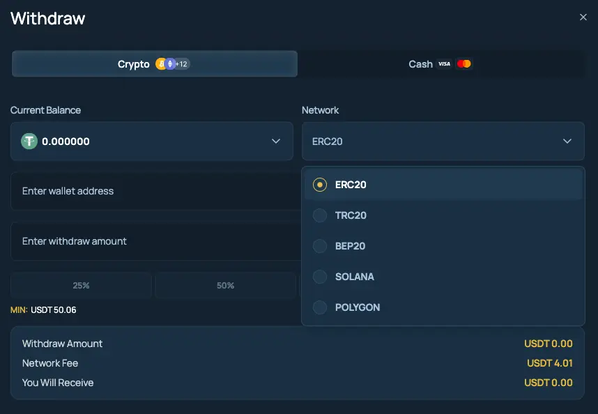 FortuneJack withdrawal screen.