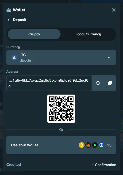 Stake review 16 Stake casino deposit screen, Litecoin here.
