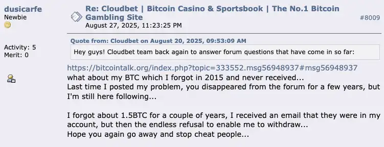 Cloudbet review 10 Cloudbet experiences from Bitcointalk.