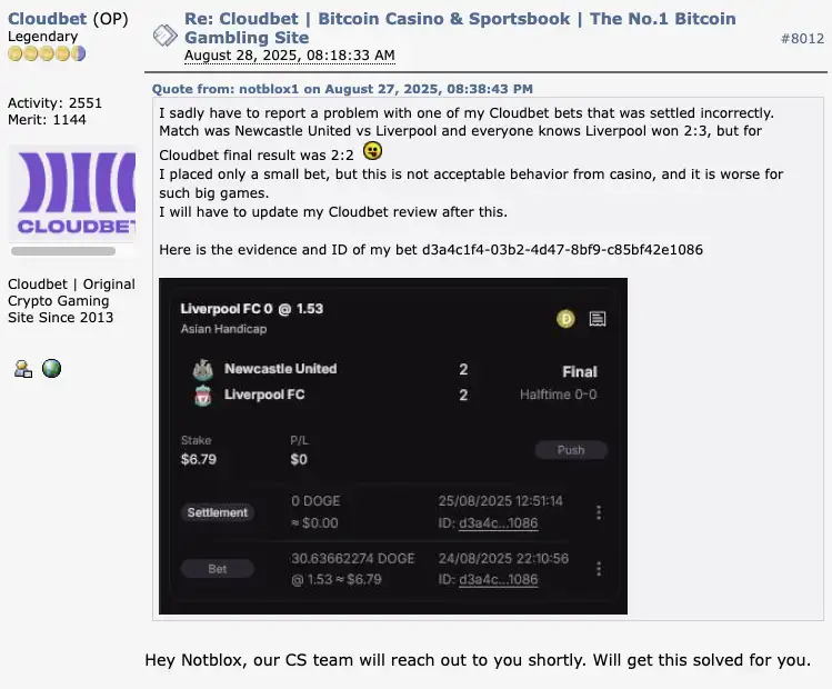 Cloudbet review 9 Cloudbet experiences from Bitcointalk.