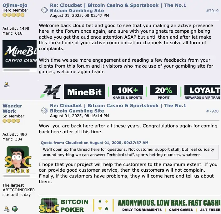 Cloudbet review 7 Cloudbet experiences from Bitcointalk.