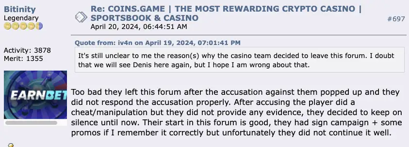 Coins.game review 4 Coins.game casino experiences on BitcoinTalk.org.